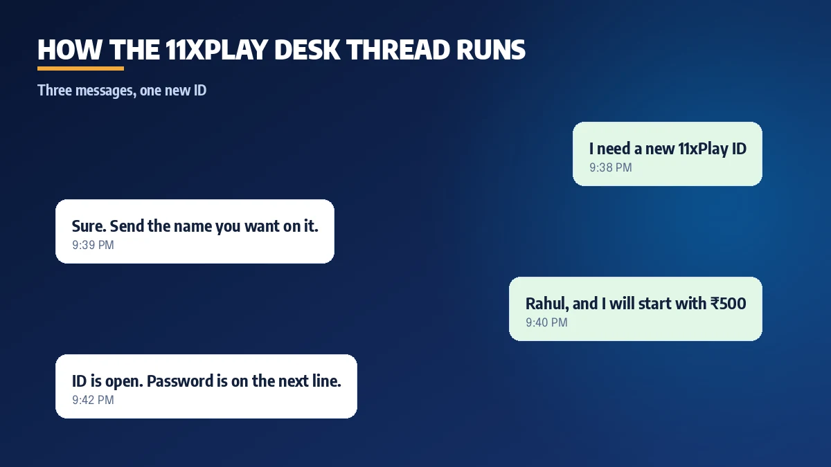 A player checking the 11xPlay WhatsApp number reply while a cricket in-play market runs on the phone